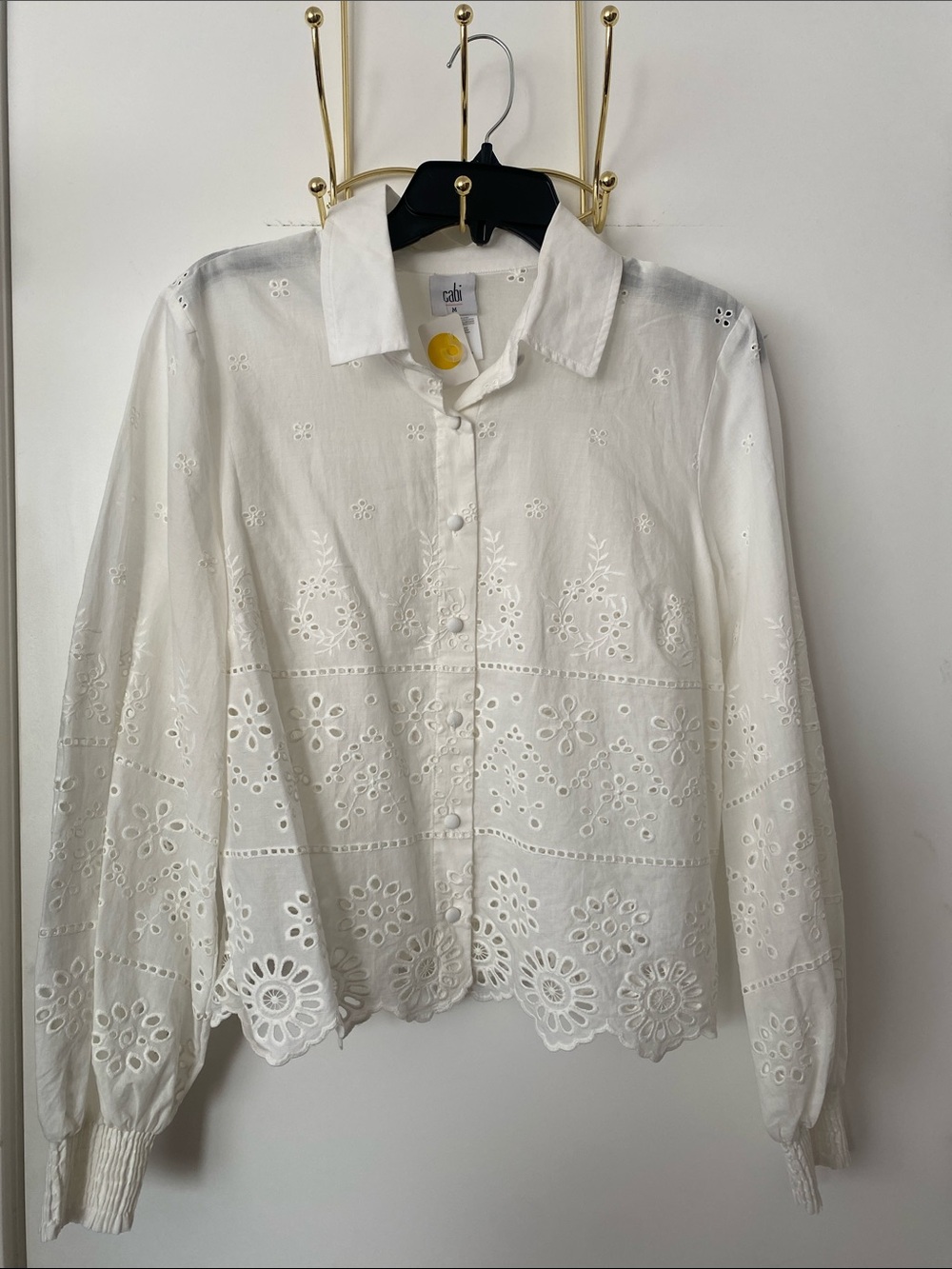 CAbi Eyelet Button-Front White Cotton Blouse